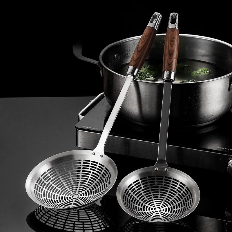 不鏽鋼加厚木柄隔熱漏勺 