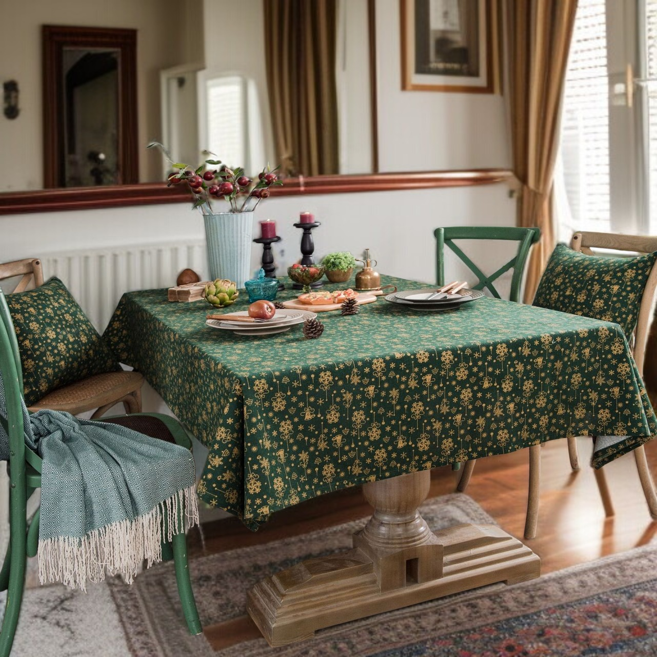 내구성이 뛰어난 면 마 소재 장방형 식탁보