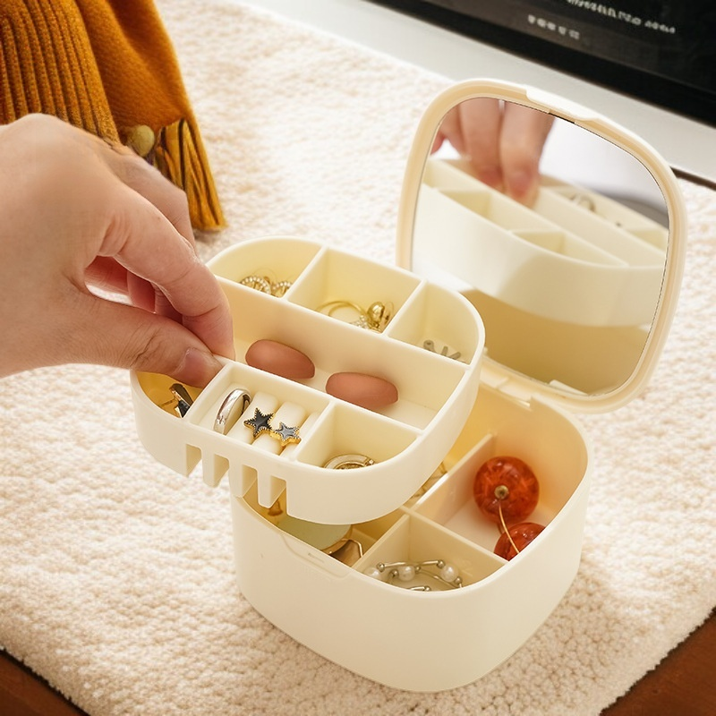 日本二層ポータブルジュエリー口紅ボックス旅行収納ボックスイヤリングネックレスジュエリーボックスコンパクトリングジュエリーボックス