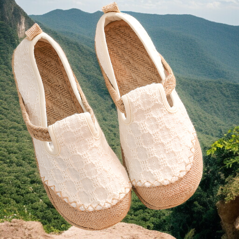 2025新型シャネル風綿麻婦人布靴浅口ワンステップ老北京布靴ウェッジヒール麻靴カジュアルシューズ