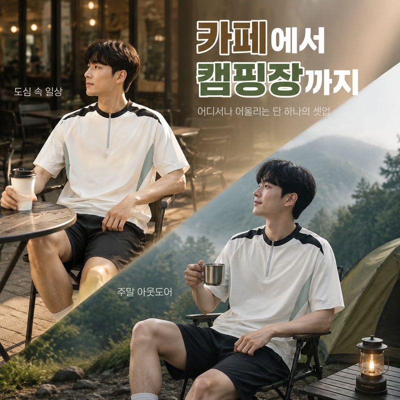 여름용 멀티 스타일 아웃도어 캐주얼 반집업 반팔 티셔츠 세트