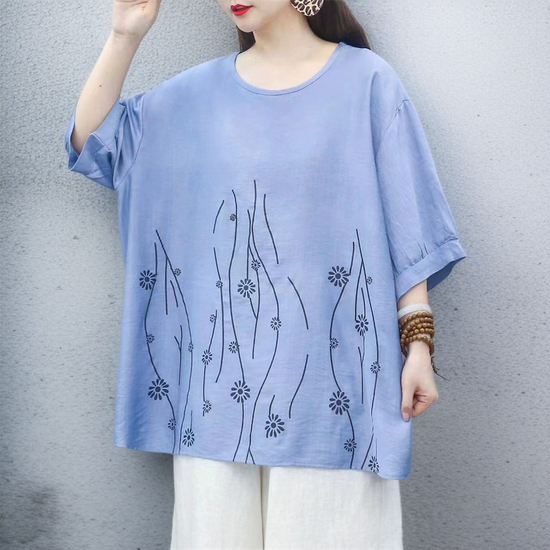 レディースカジュアルルーズコットンリネンTシャツ