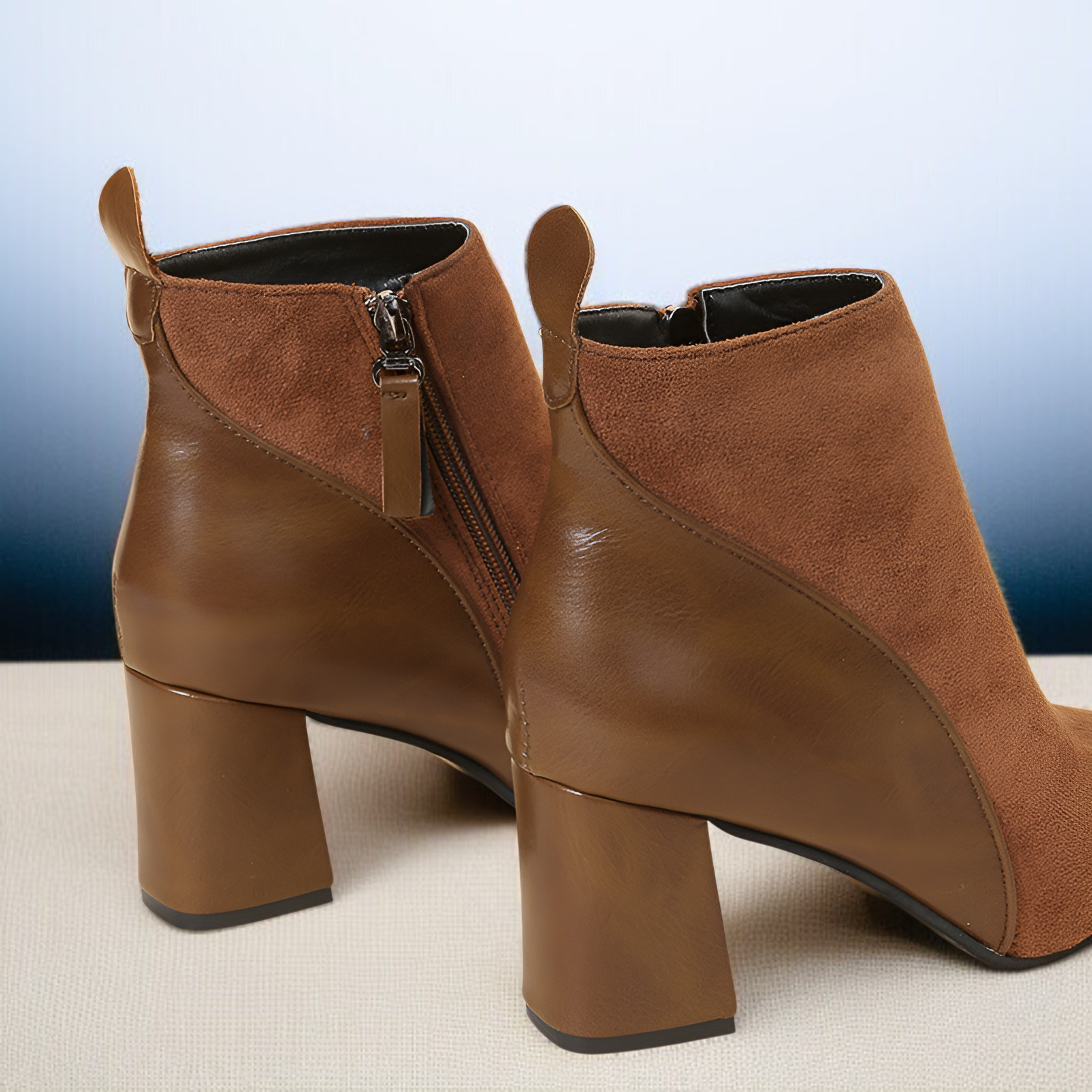 レディーススエードレザーハイヒールショートブーツ全体画像