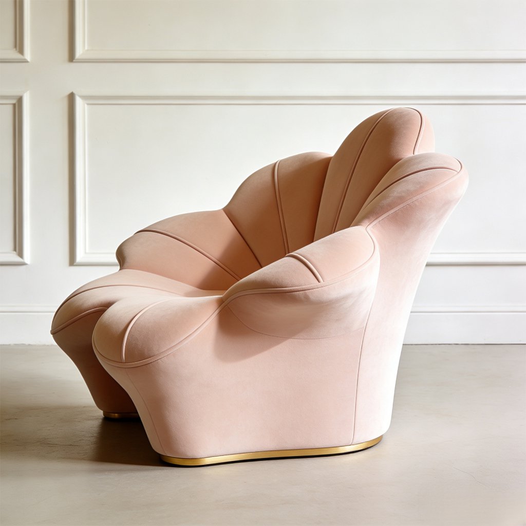 Detalle del respaldo cóncavo con diseño de pétalo