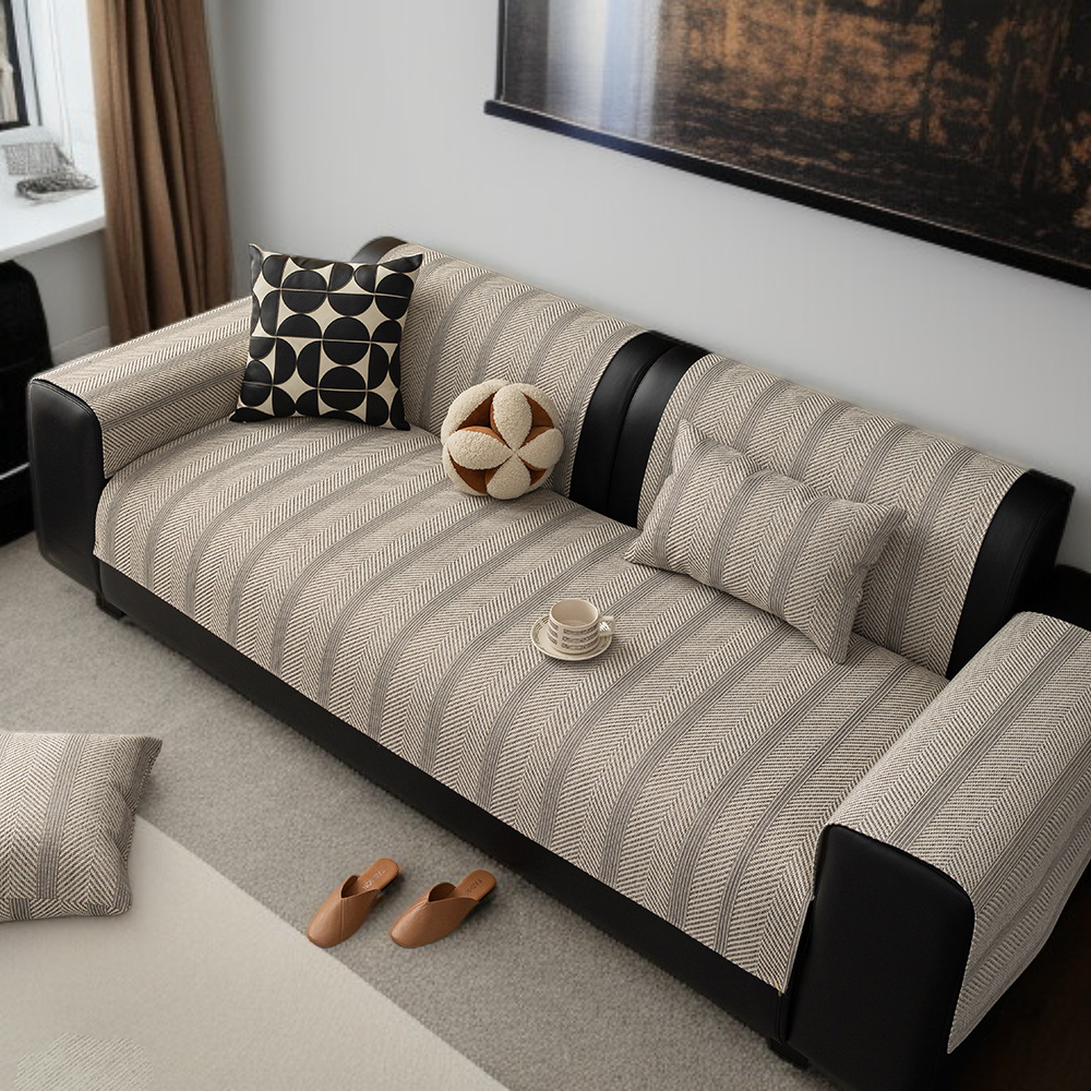 사계절 소파 매트 미끄럼 방지 퓨어 컬러 피쉬 뼈 매트 가벼운 린넨 모조 소파 매트 커버