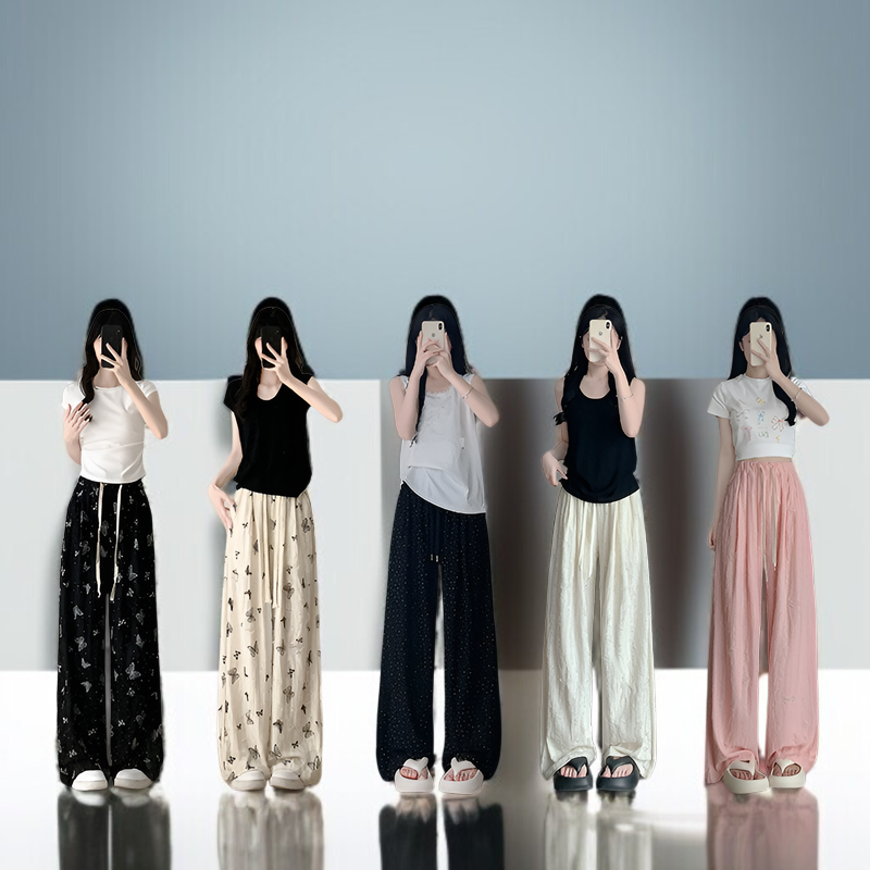 ホワイトバタフライホールヤマモトパンツレディース春秋ハイウエストワイドレッグパンツドレープパンツカジュアルダイヤモンドパンツ小さいサイズホールパンツ夏ワイドレッグパンツ