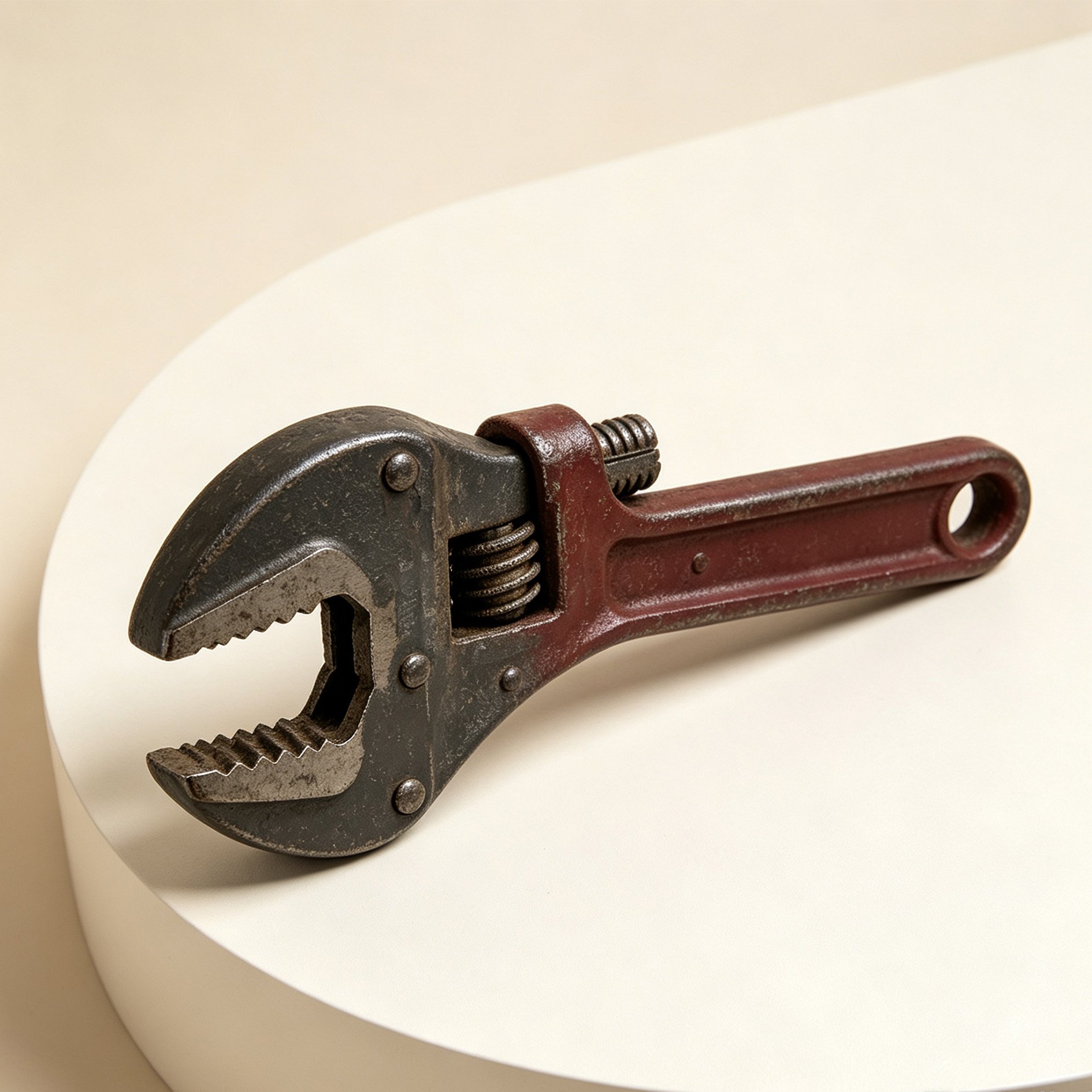 Retro Red Handle Adjustable Wrench on white background