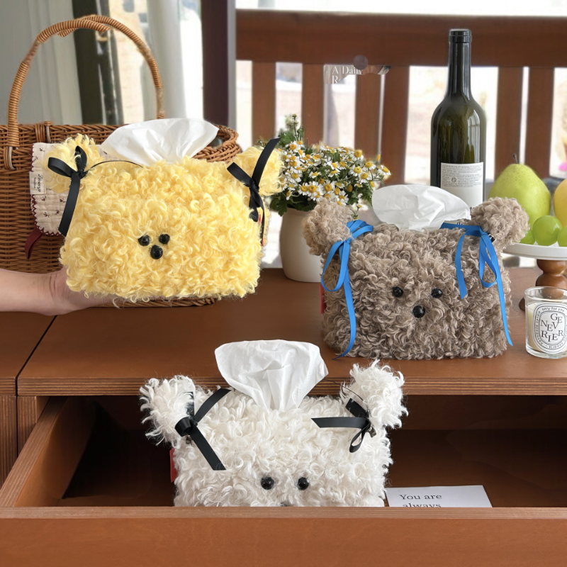 귀여운 강아지 티슈 케이스 여 가정용 거실 탁상 장식 뽀글이 귀여운 티슈 케이스