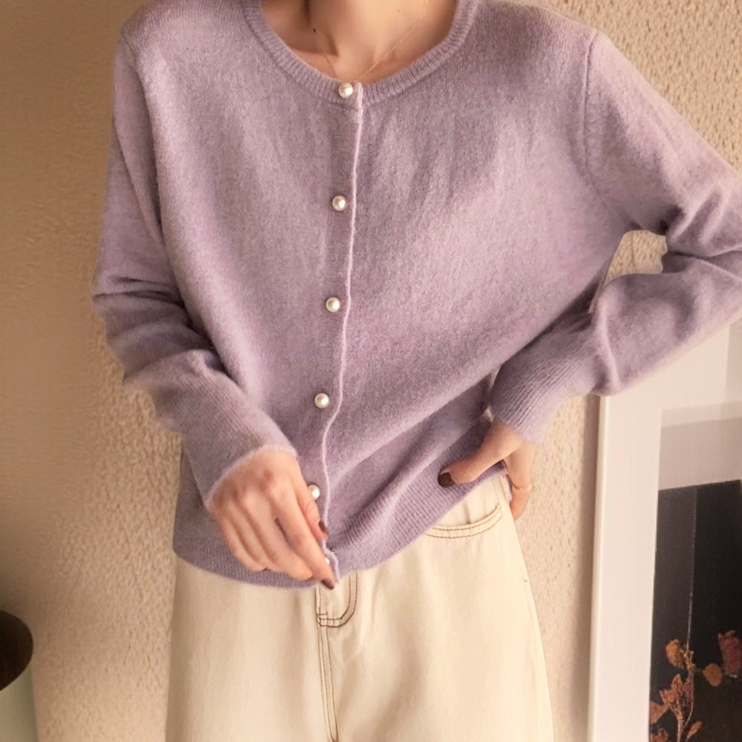 봄가을 라운드넥 긴팔 니트 가디건 착용샷