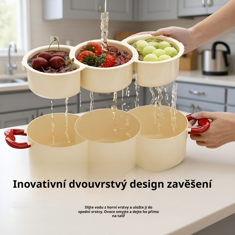 Dvoupatrový omyvatelný koš na ovoce s odvodněním 