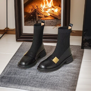 앵클부츠 여학생 니트 스판 슬림부츠 라운드 플랫 굽 워커부츠 앵클부츠 여학생 라운드 플랫 통굽 워커