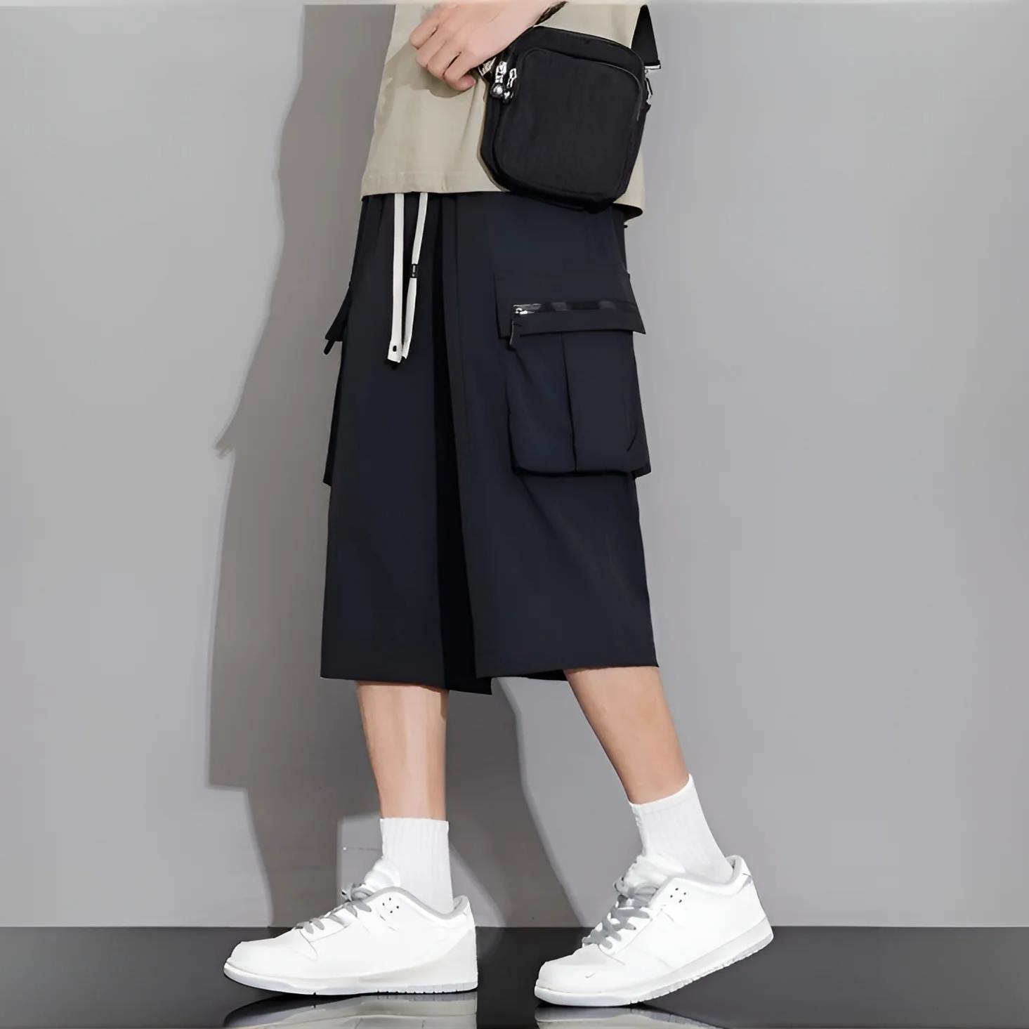 快適でおしゃれなメンズワークショーツ 夏用アイスシルクパンツ