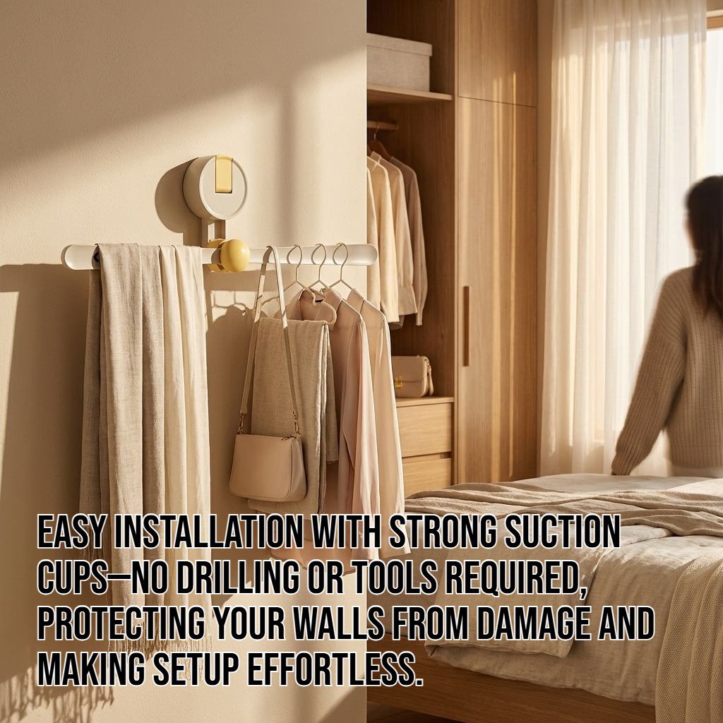 No-drill folding suction cup clothes hanger