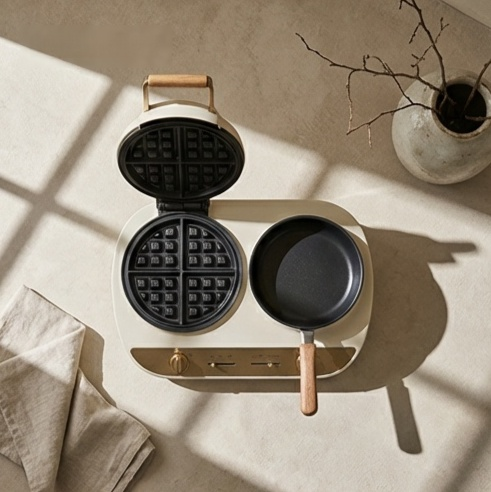 토스트와 계란을 동시에 조리하는 모습