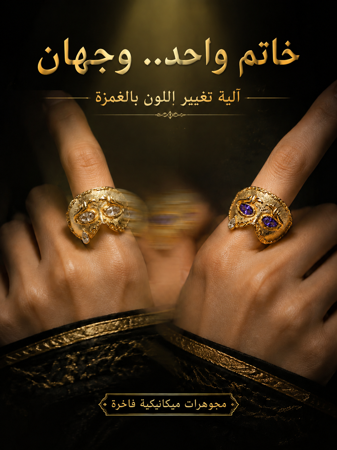 خاتم “دمعة العين” الحركي الميكانيكي، قابل للتعديل، عيار 24 قيراطا