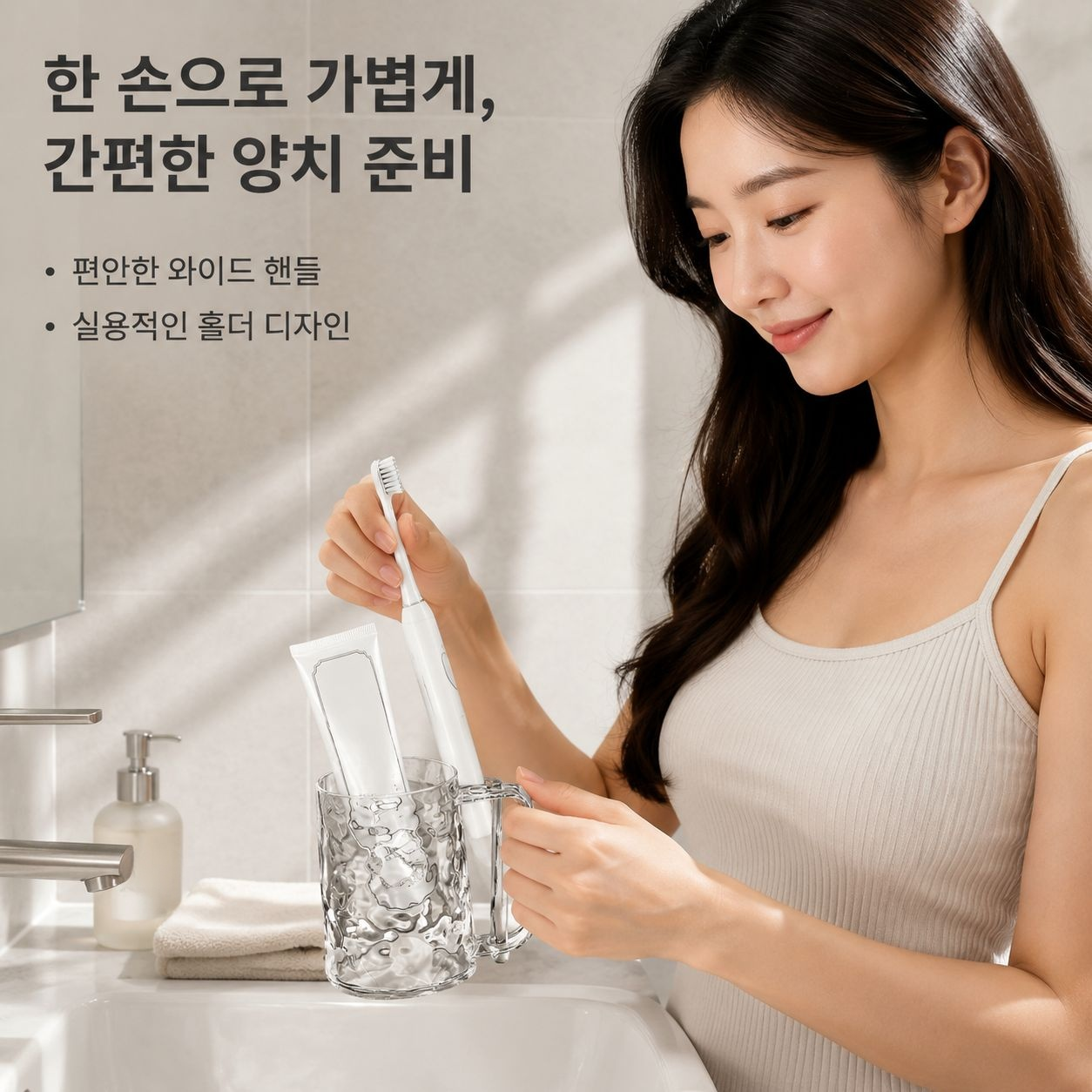 고급 투명 글래시어 패턴 손잡이 칫솔컵