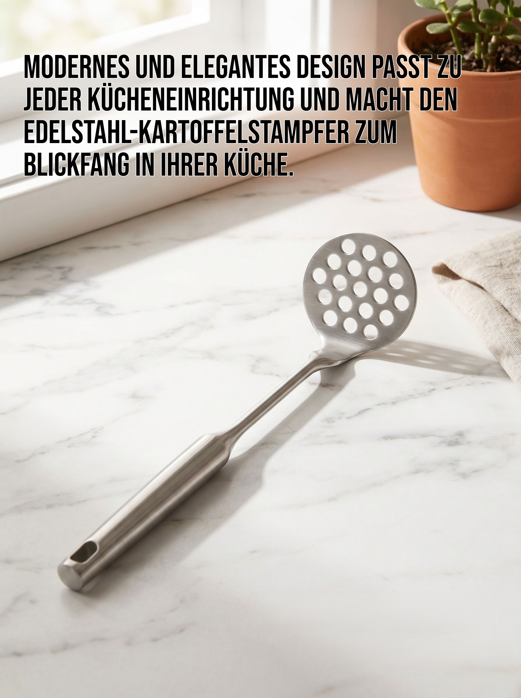 Detailansicht des Edelstahl-Kartoffelstampfers