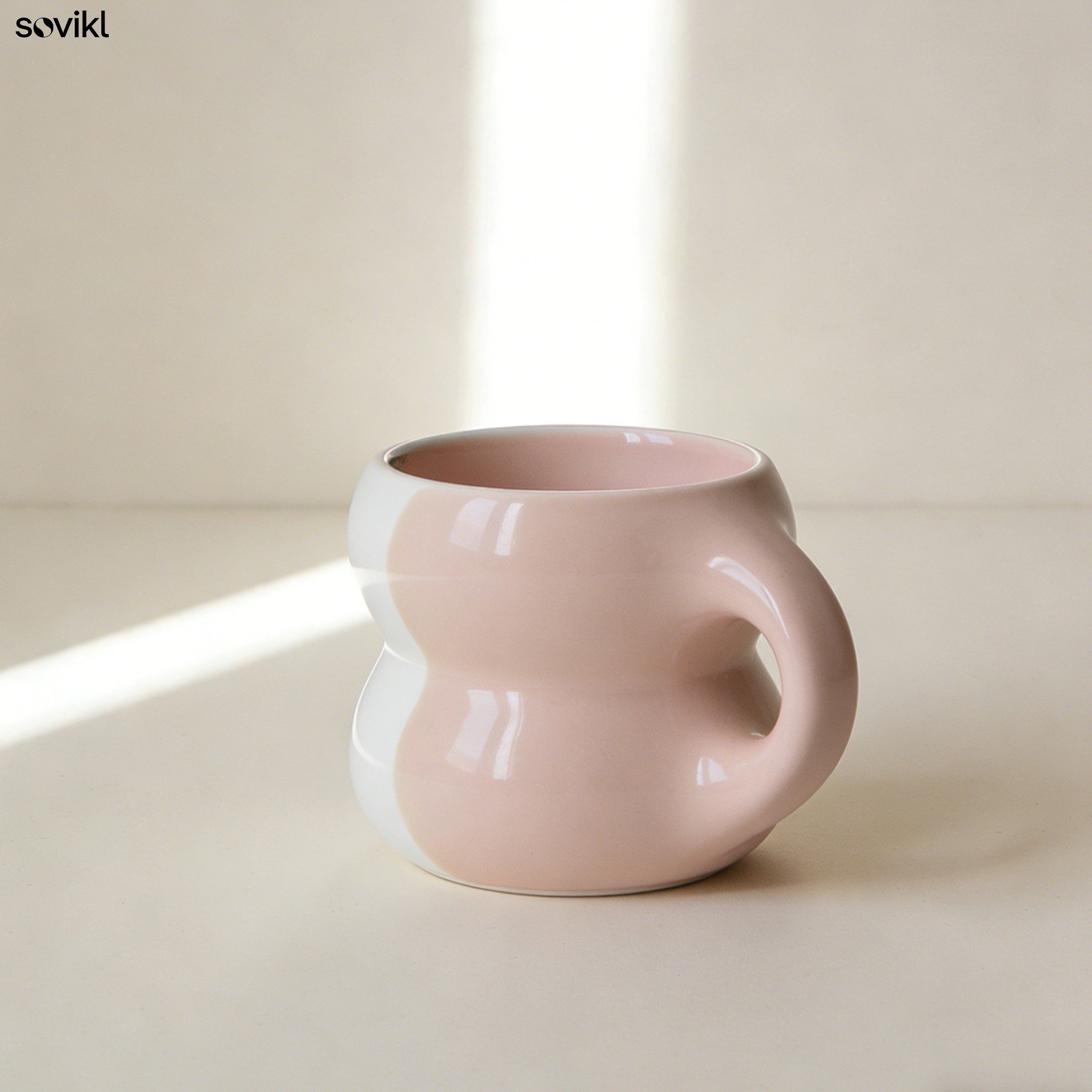 Wave-patterned color-blocked mugs (3 pieces)