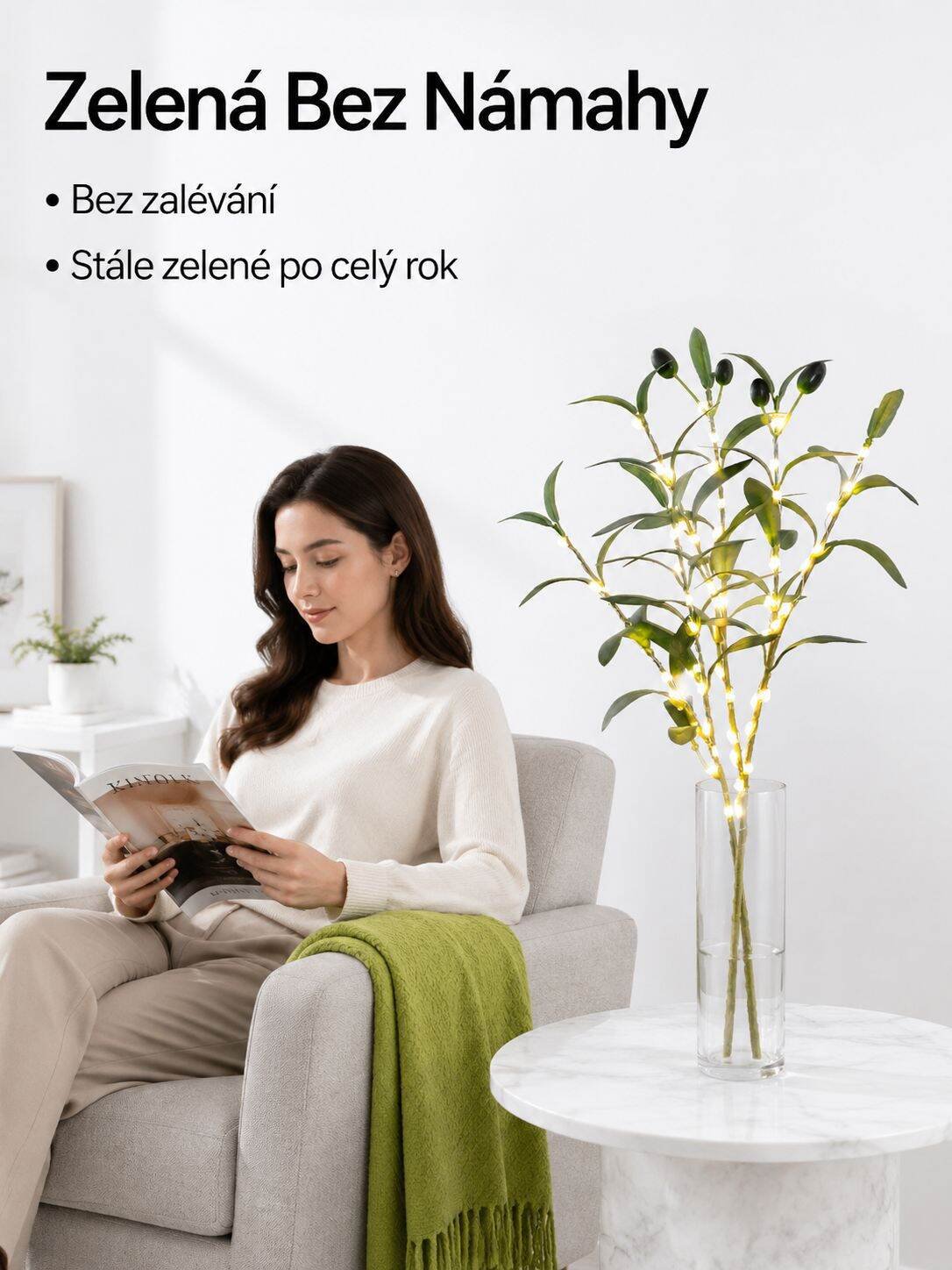 Přirozeně vypadající olivová větev se světelným efektem