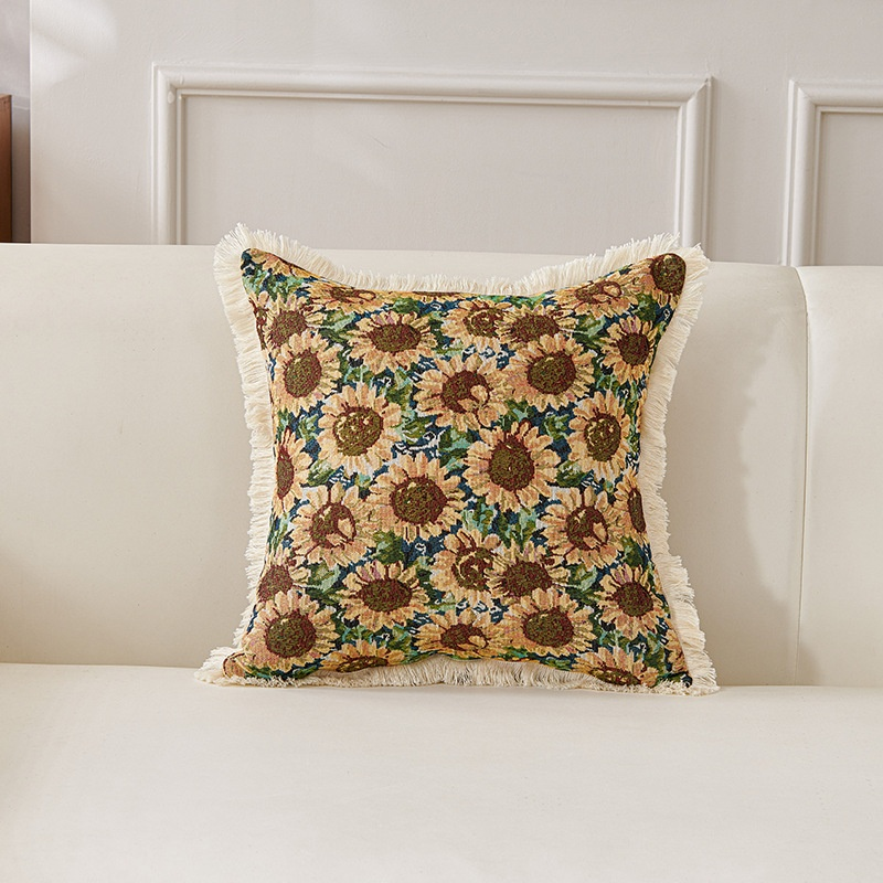 Coussin décoratif rétro en coton et lin