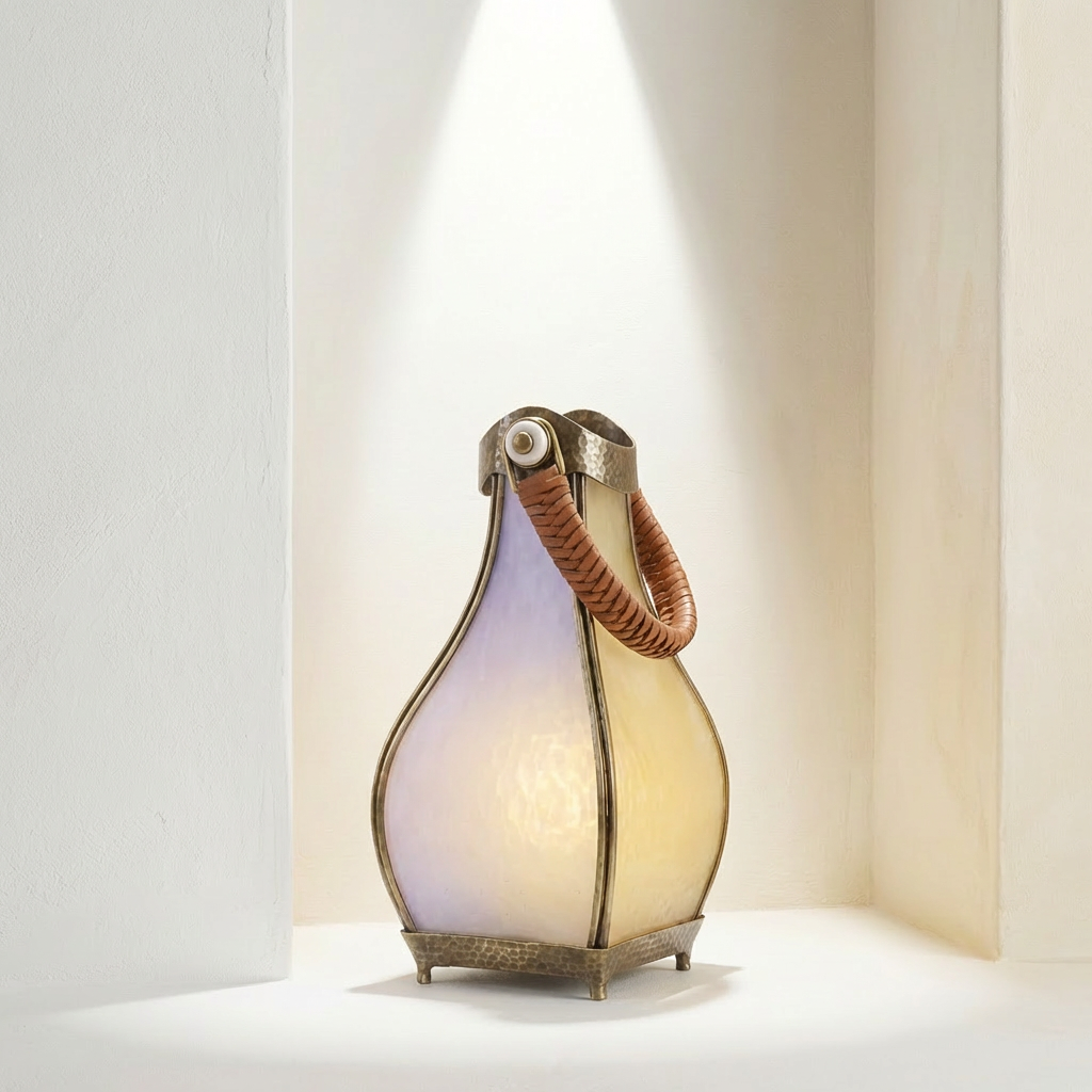 Lámpara portátil de mano para exteriores encendida en camping