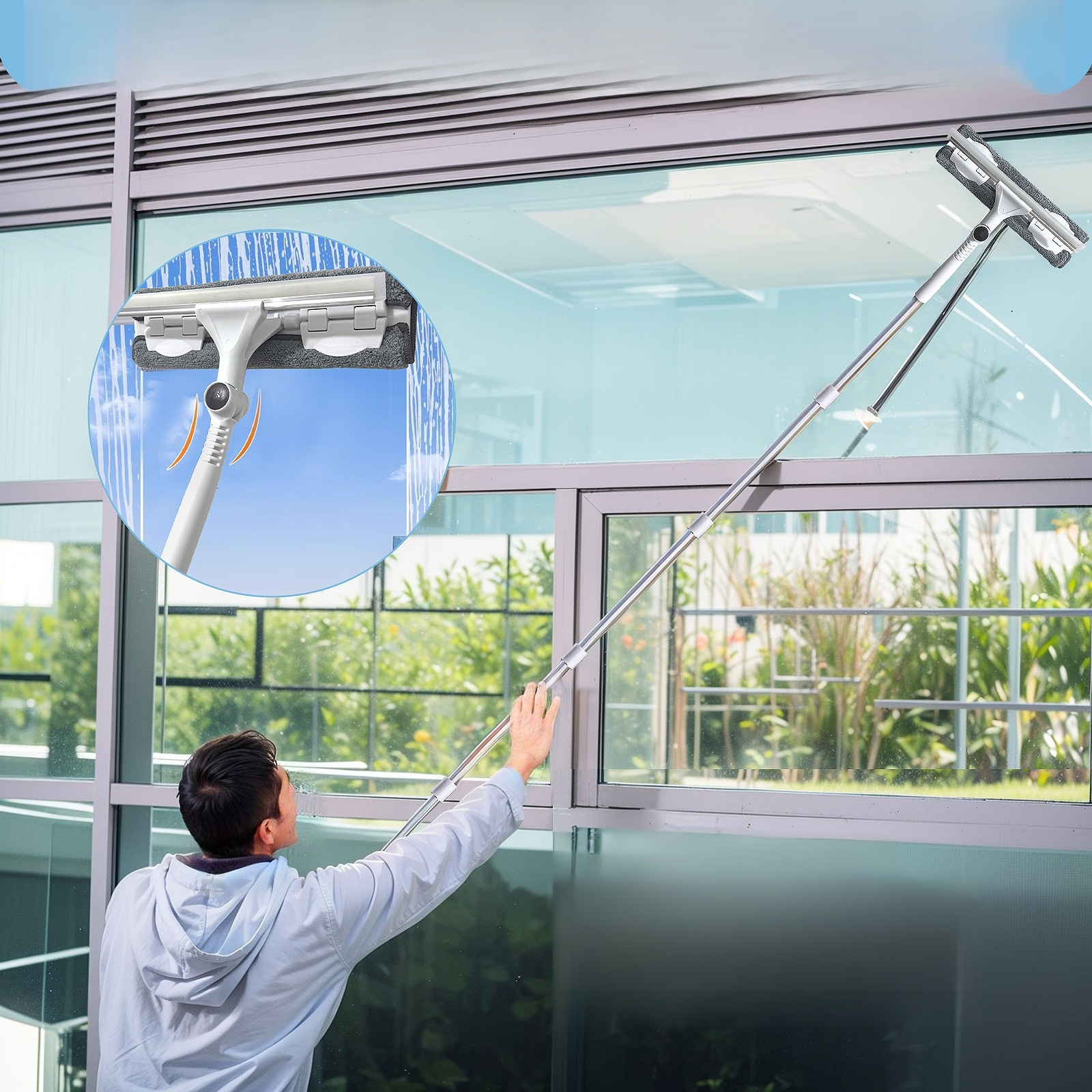 HighRise Window Cleaner Mop DoubleSided Extended Pole Household Multifunction