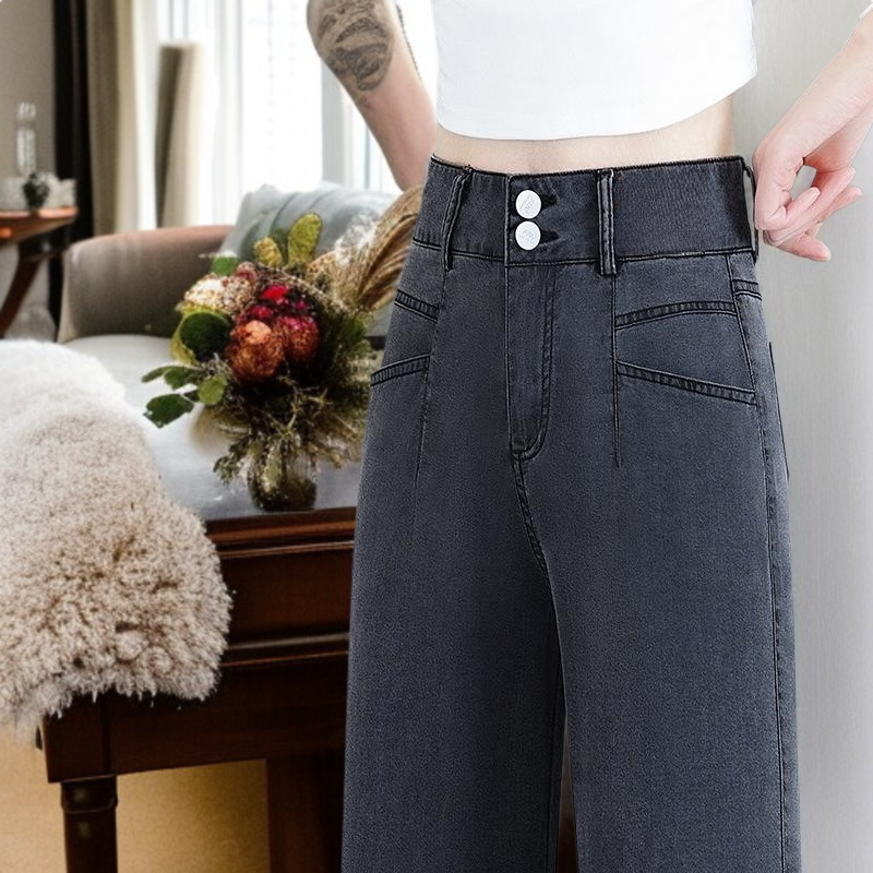 텐셀 일자 청바지 여성복 여름 신상 하이웨스트 얇은 날씬해 보이는 캐주얼 와이드핏 팬츠