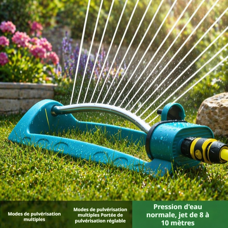 Arroseur oscillant automatique 180° à 19 trous pour irrigation de jardin