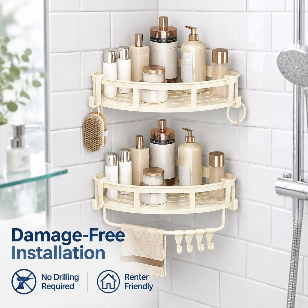 Shower corner basket, easy-to-install storage shelf