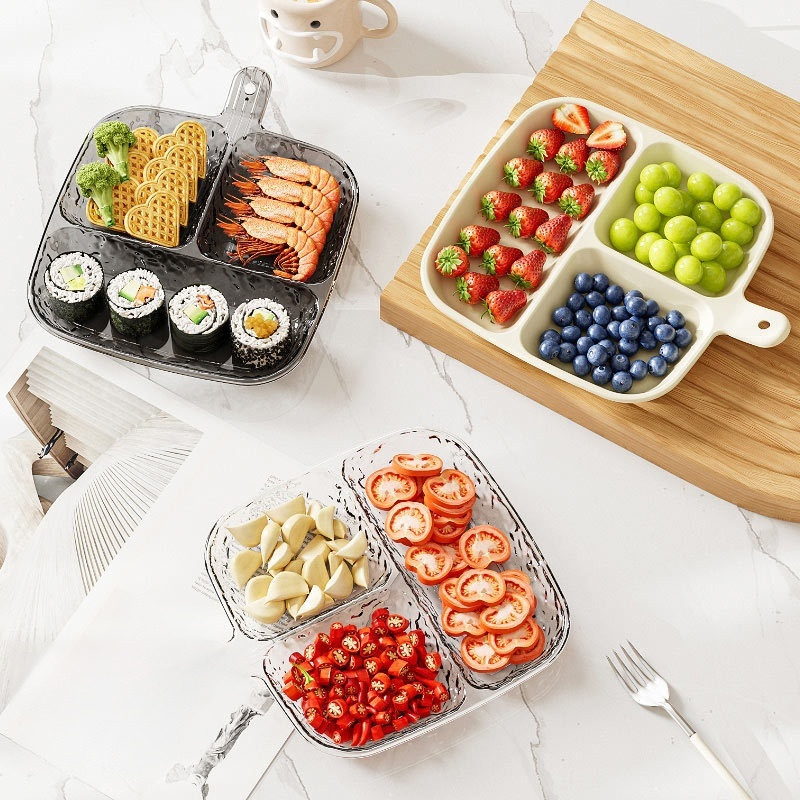 Side dish tray divided into compartments for household storage