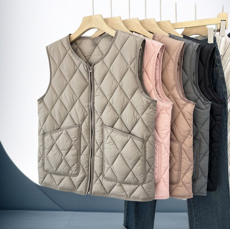 Front view of women's lightweight down cotton vest