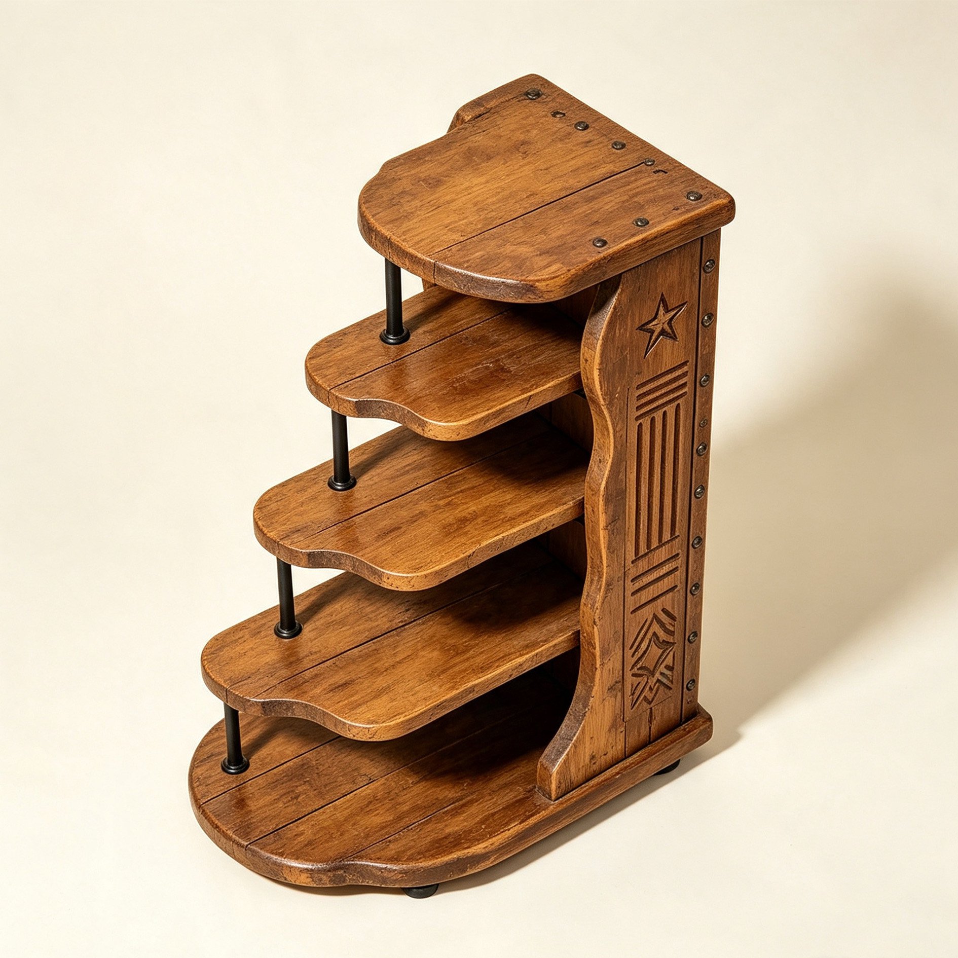 Stepped star-carved solid wood storage rack
