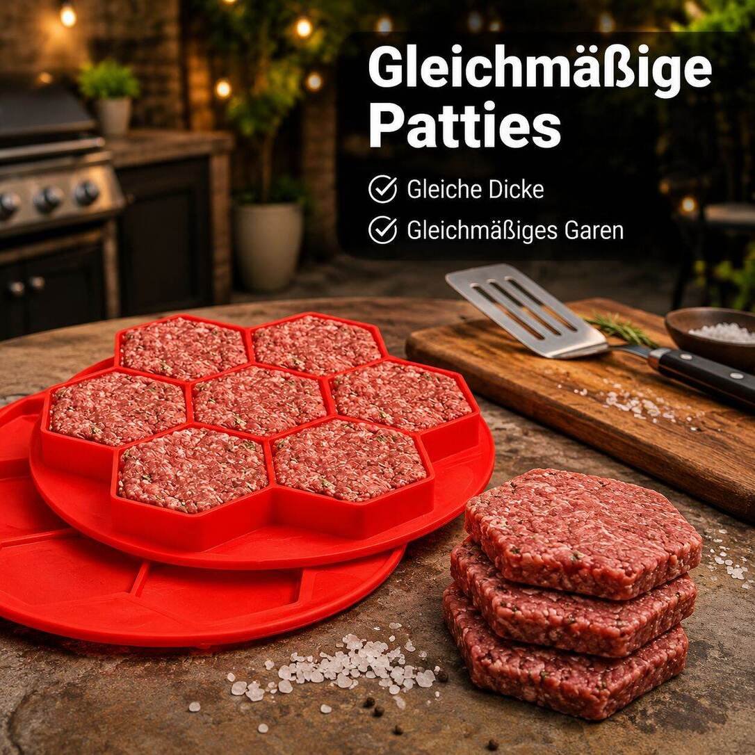 Multifunktionale 7-Loch Silikonform für Hamburger-Patties, Keksbackform, Küchenwerkzeug