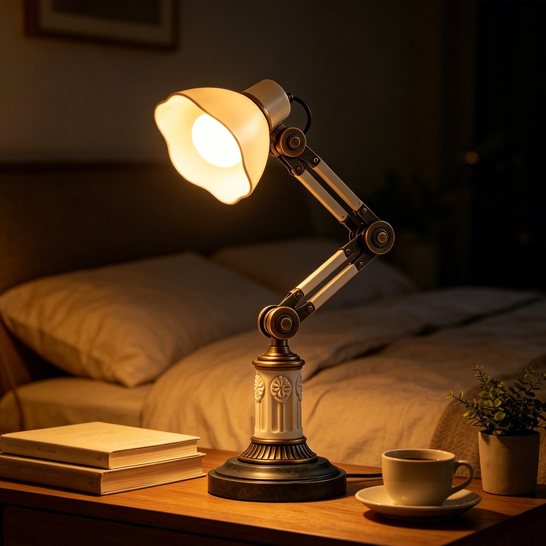 Minimalist lamp illuminating a contemporary living room