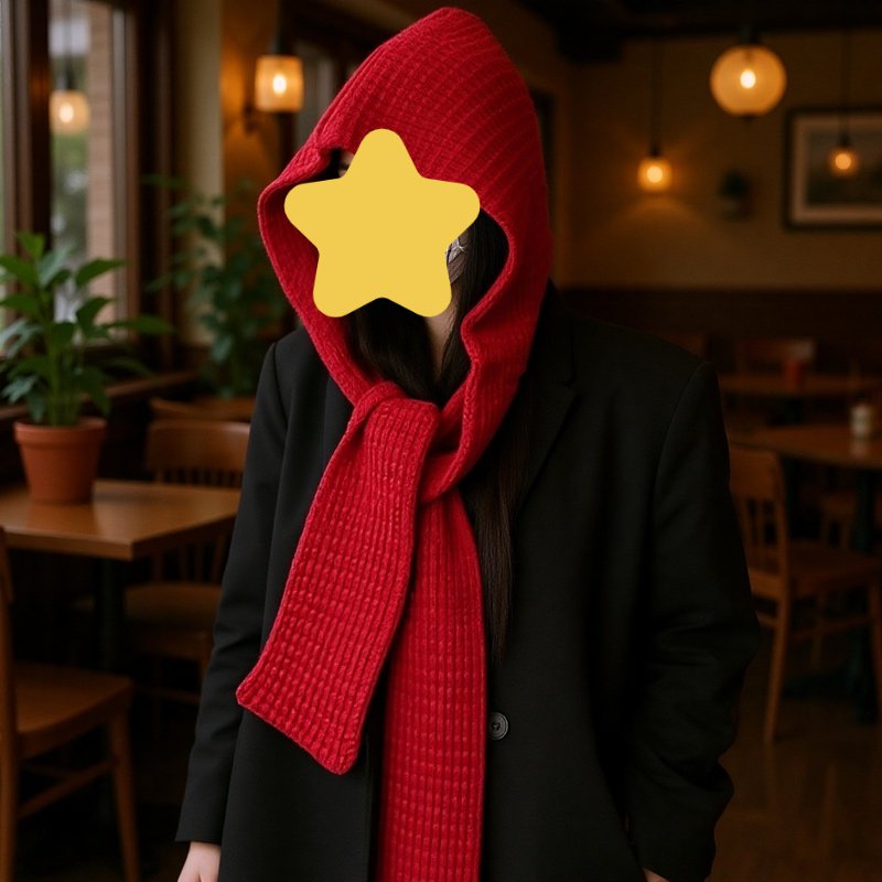 Detalle del diseño sencillo de la bufanda con capucha para mujer