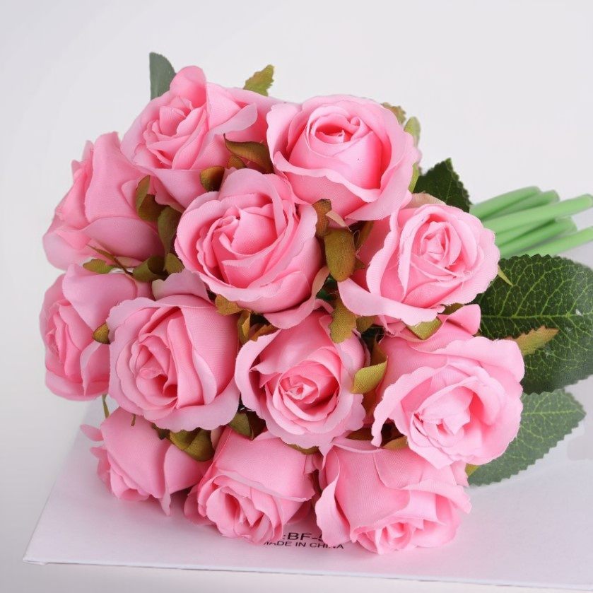 인공 꽃 12송이 작은 장미 장미 꽃다발 인공 꽃