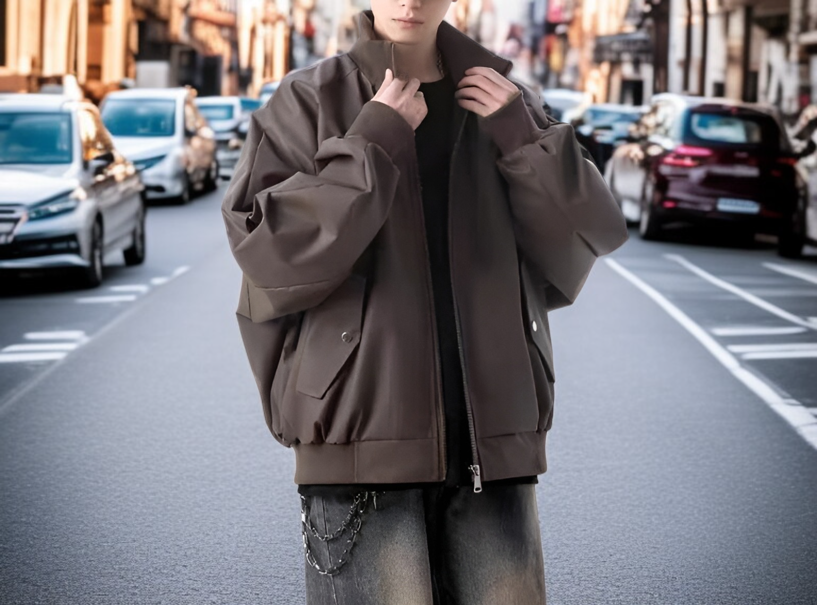 جاكيت جلد بني عالي الجودة للرجال