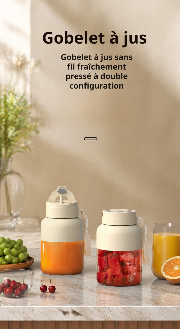 Extracteur de jus portable sans fil moderne sur comptoir de cuisine