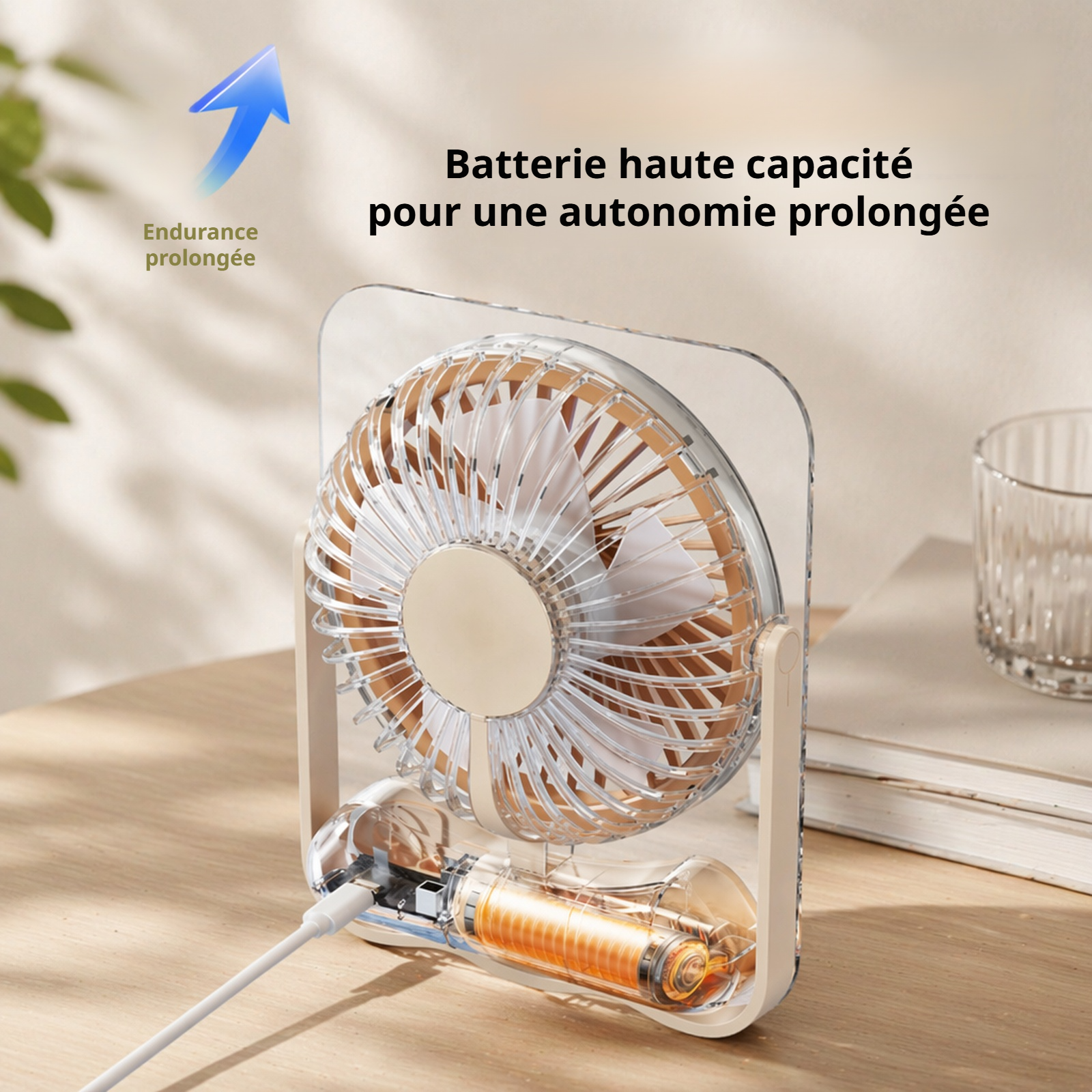 Mini ventilateur de table avec veilleuse portable pour camping en plein air