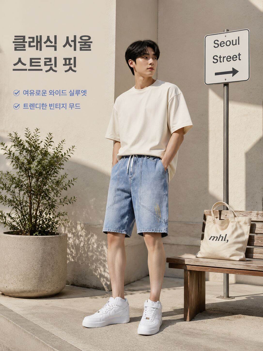 남성용 여름 빈티지 캐주얼 와이드 핏 패션 5부 밴딩 데님 반바지