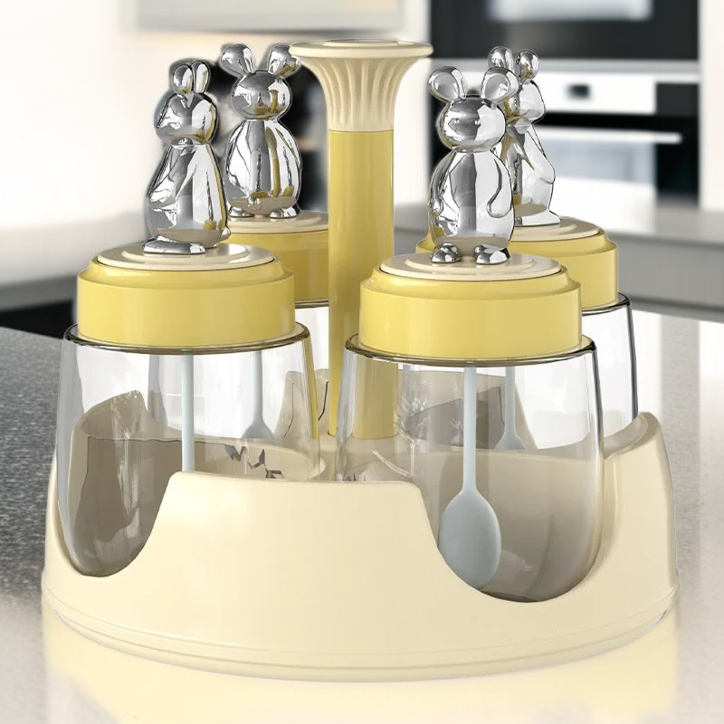 주방 유리 양념통 일체형 수저 뚜껑 방습 소금통