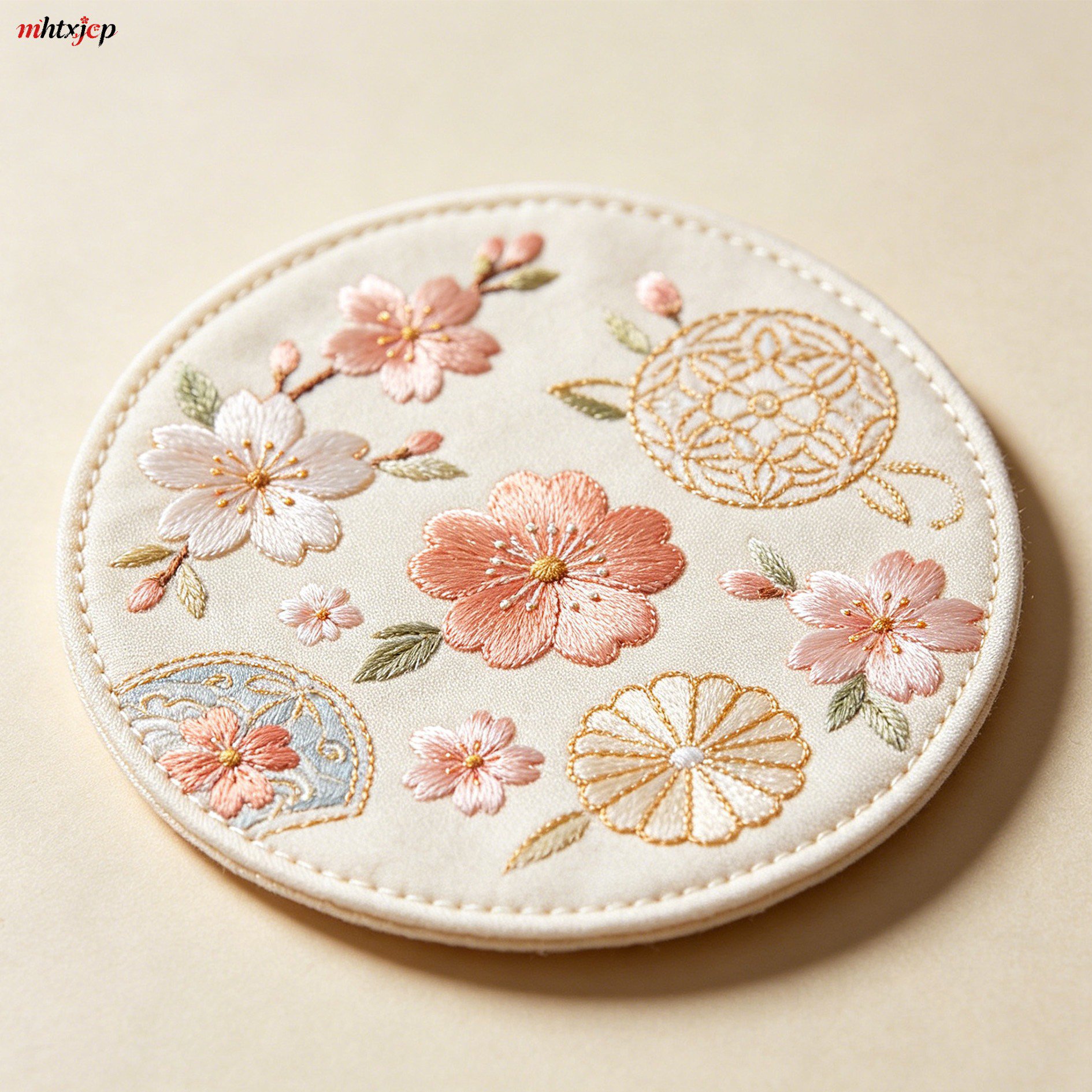 美しい刺繍が施されたコースターのアップ写真