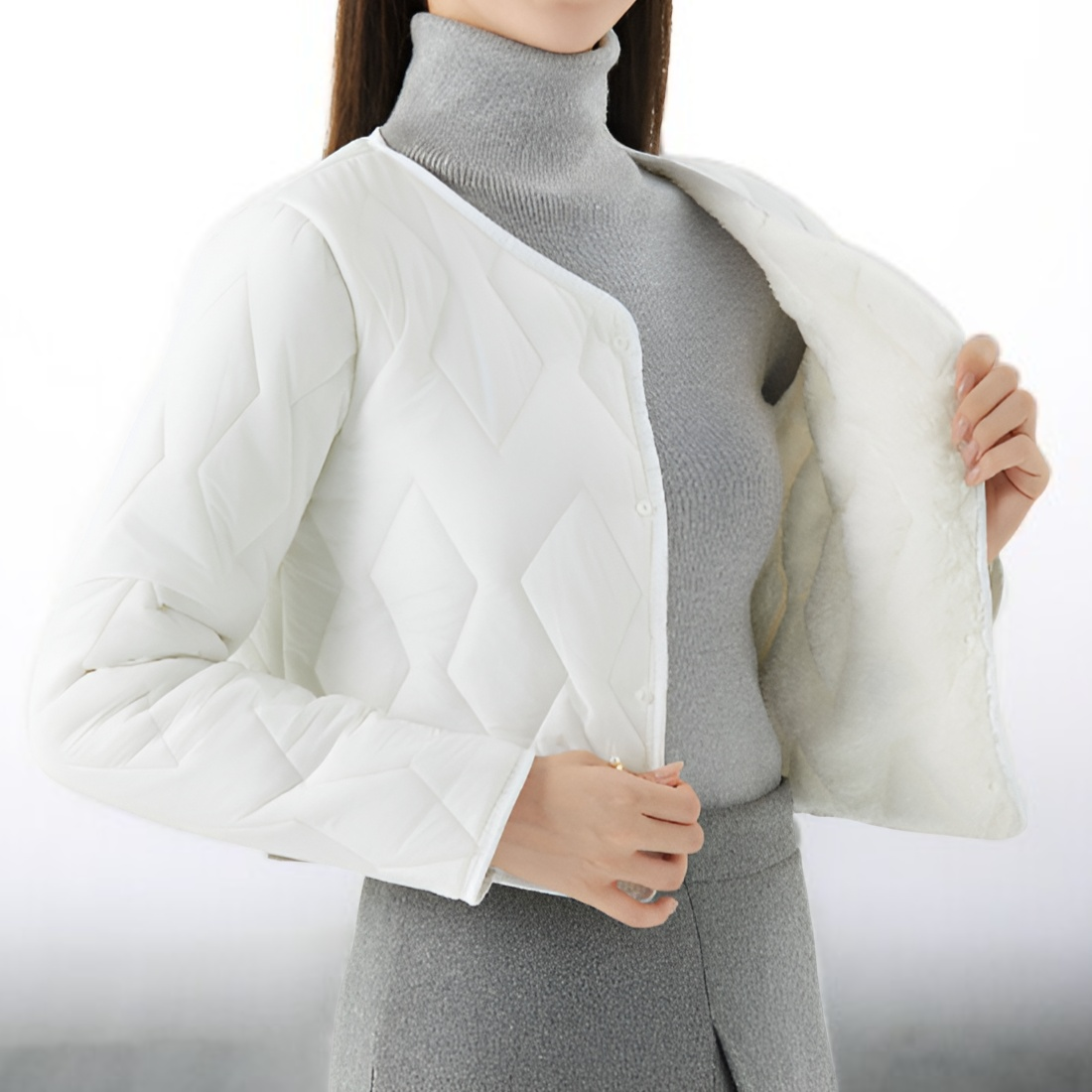 レディース フリース裏地ショートコットンジャケット