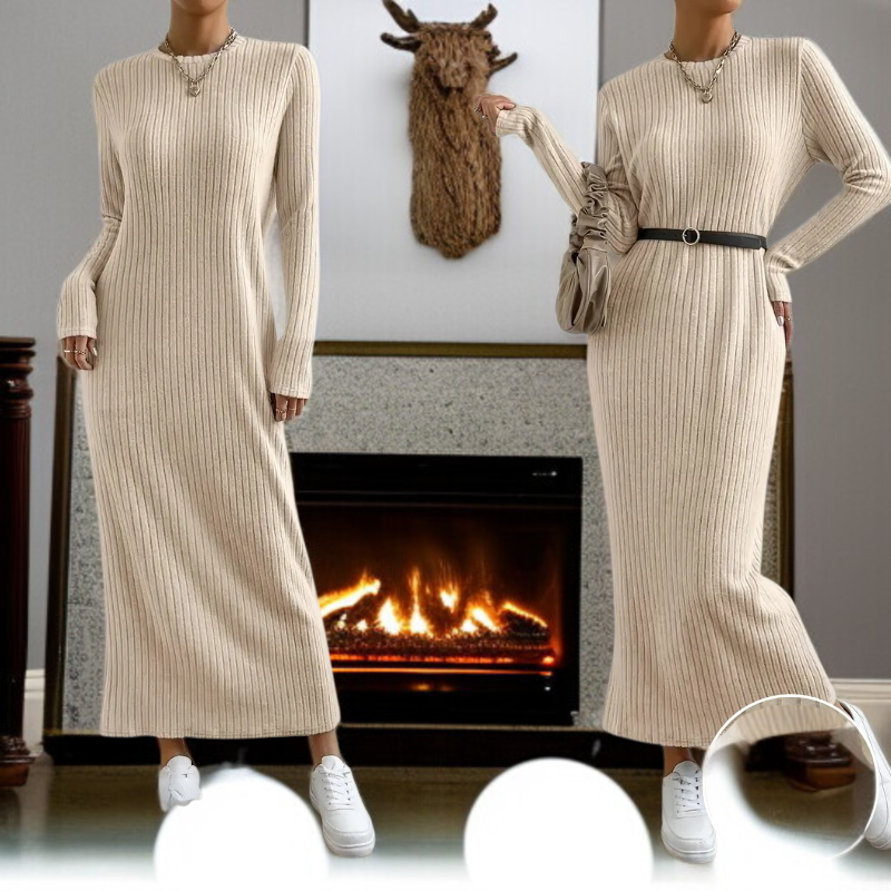 겨울 도톰 기모 레깅스 니트 원피스 슬릿 긴팔 라운드 이너 미디 일자 스커트