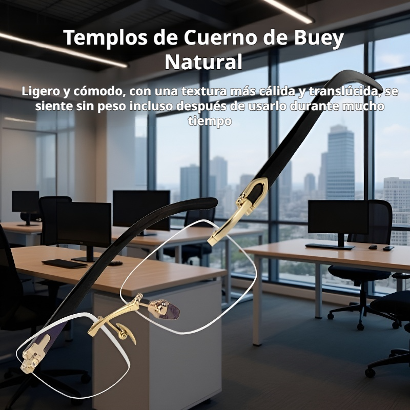 Gafas de lectura antifadiga sin marco con patillas de cuerno