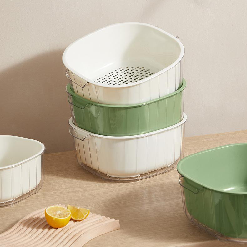 廚房用品雙層瀝水洗菜籃家用塑料濾水盆