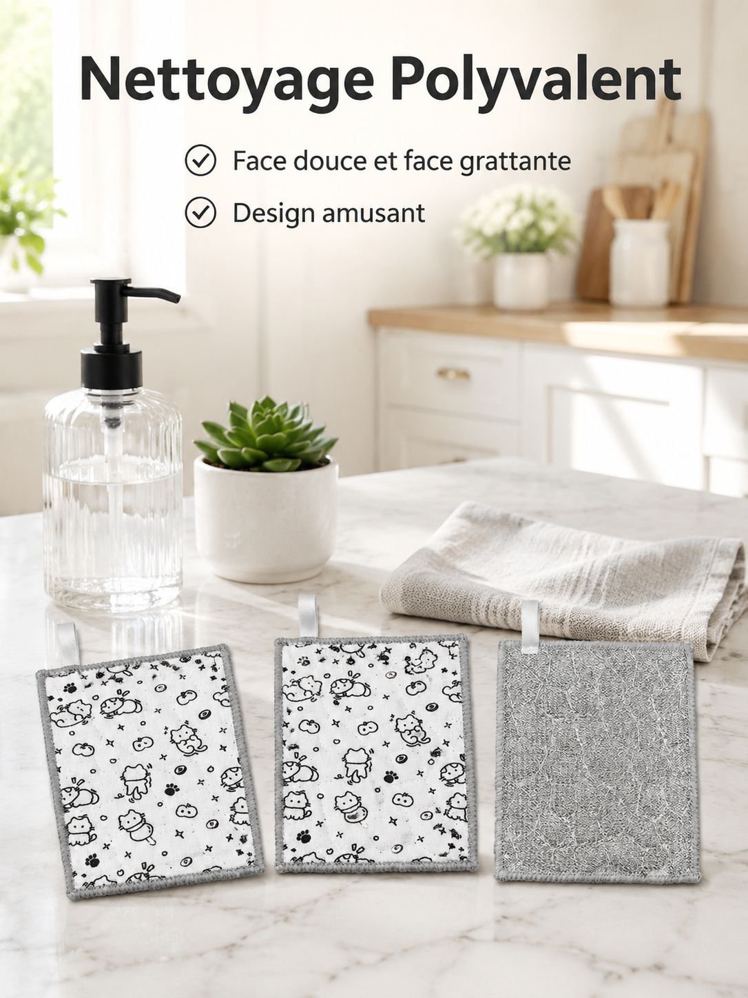 Chiffon de nettoyage en fil d'acier double face avec motif cartoon