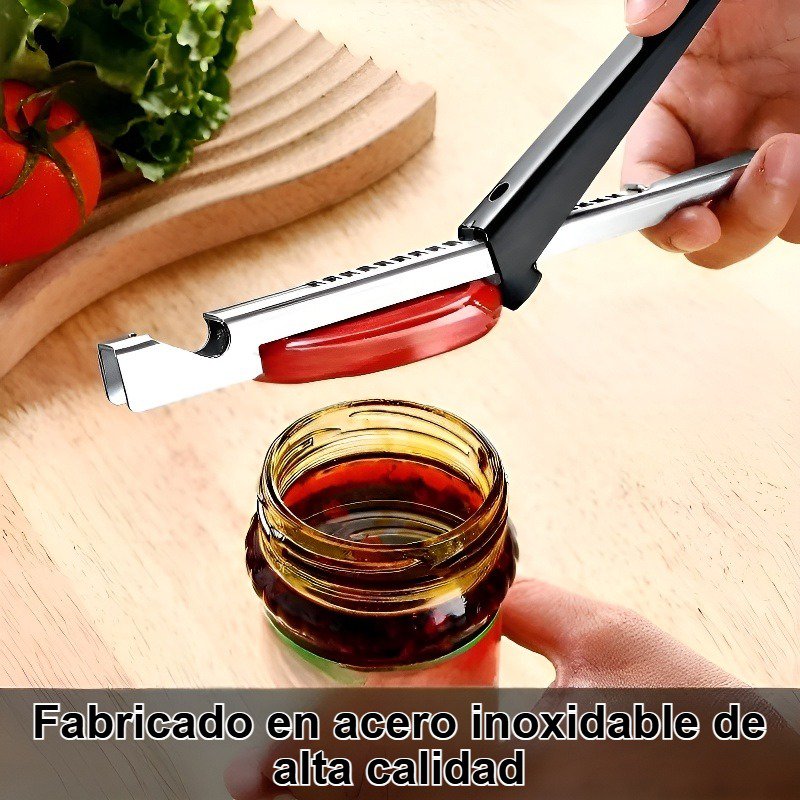 Abrelatas de acero inoxidable, un utensilio de cocina multifuncional.