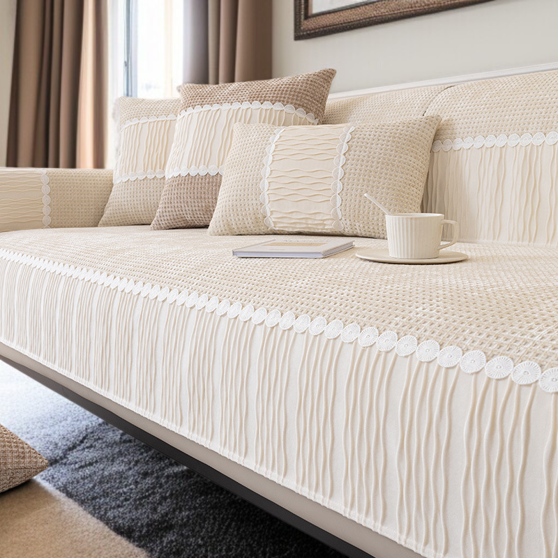 셰니어 소파 패드 와플 미끄럼 방지 방석 크림 커버 소프트 소파 커버 커버 소파 패드