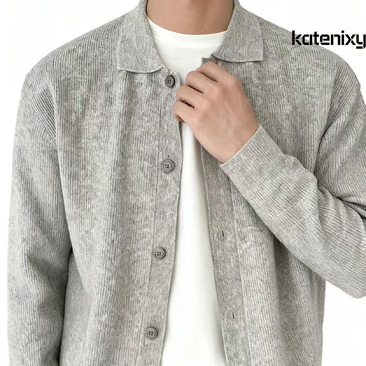 심플 솔리드 컬러 남성 스웨터 카디건 전체 이미지